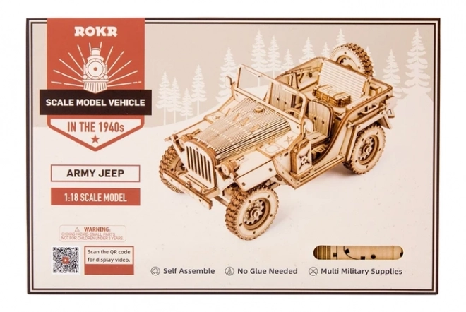 Puzzle 3D din lemn jeep militar Robotime Rokr