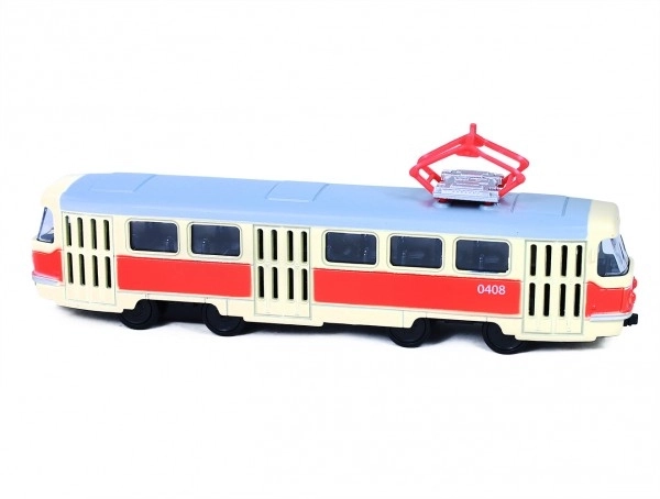 Tramvai retro Tatra T3 din metal, 16 cm, cu întoarcere, în cutie, design CZ