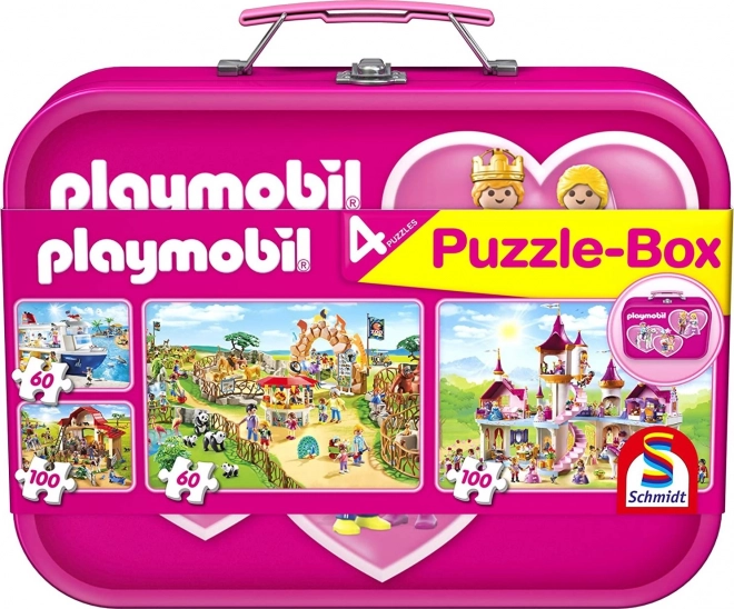 Puzzle Schmidt Playmobil 4 în 1 în cutie metalică