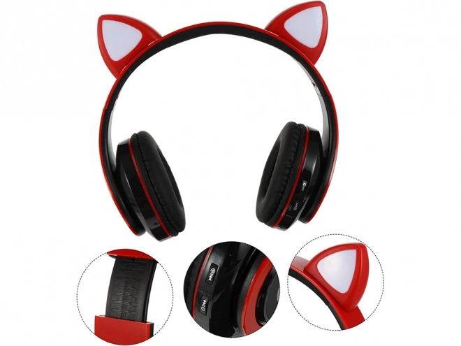 Căști wireless bluetooth radio fm mp3 urechi de pisică cu LED iluminat