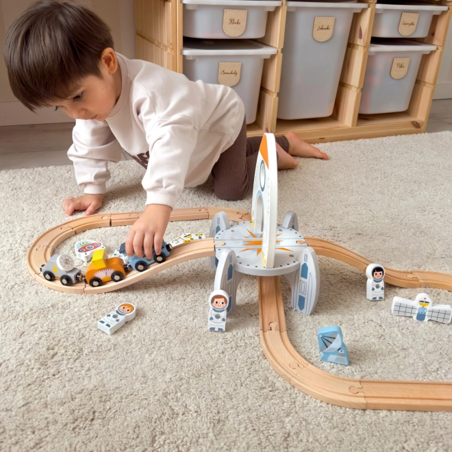 Tren de jucărie din lemn Spațial Tooky Toy