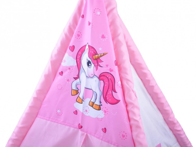 n cort pentru copii tip Tipi cu unicorn roz