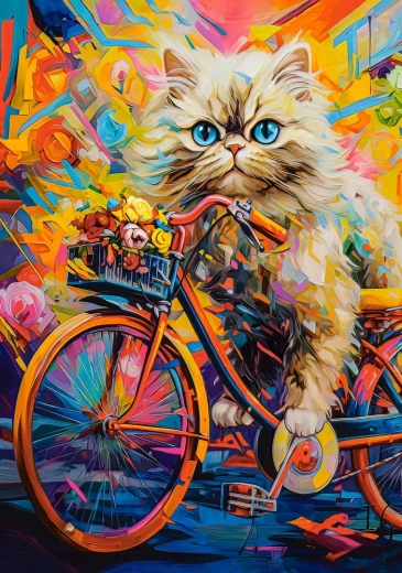Puzzle Pisică pe Bicicletă