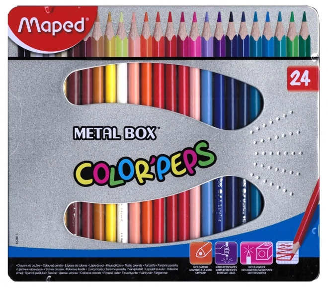 Pasteluri triunghiulare Color'Peps MAPED în cutie metalică, 24 bucăți