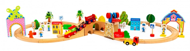 Set cale ferate din lemn cu tren pe baterii 78 de piese Ecotoys