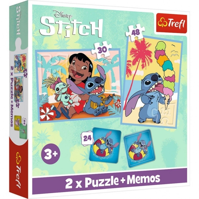 Puzzle 2 în 1 și joc de memorie Lilo și Stitch