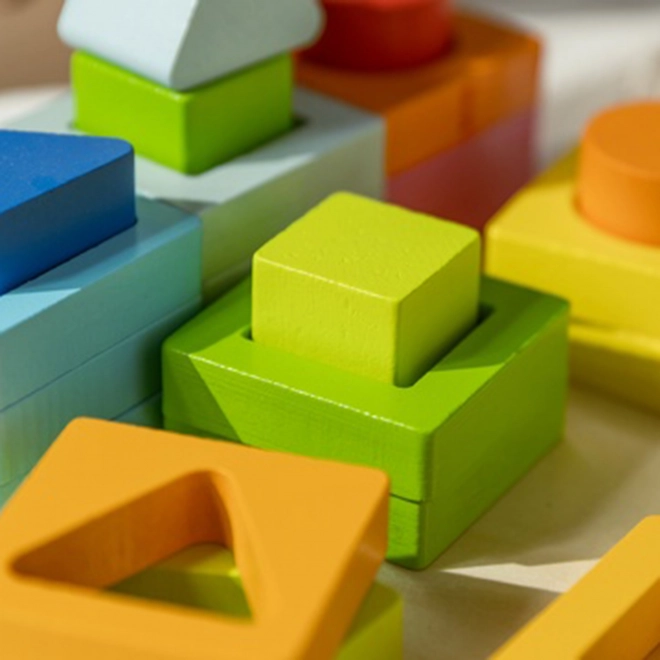 Joc educativ din lemn Montessori 5 în 1: Potrivire a formelor și numărare