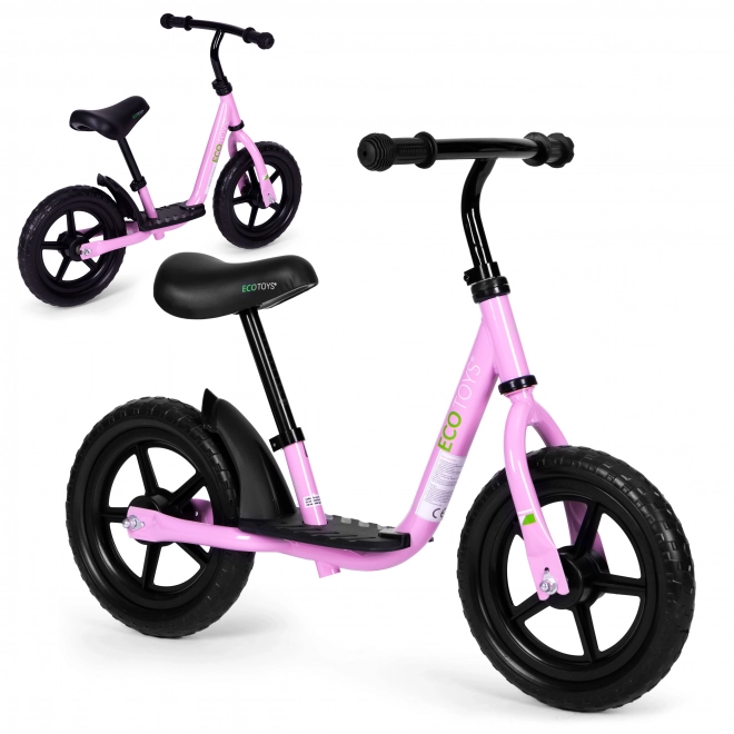 Bicicletă de echilibru roz pentru copii cu platformă ECOTOYS