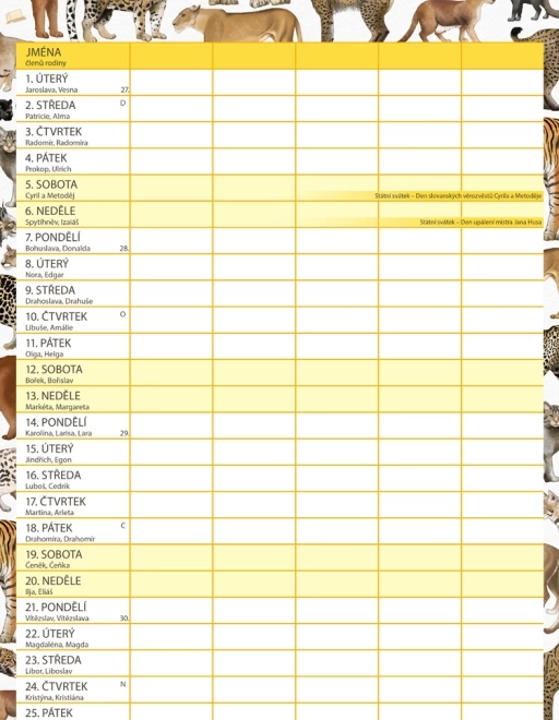 Calendar de planificare familială Animalium 2026