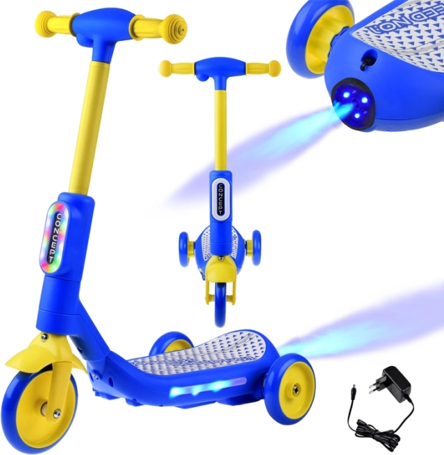 Trotinetă electrică pentru copii cu trei roți, cu lumini LED și efect de abur – Albastru