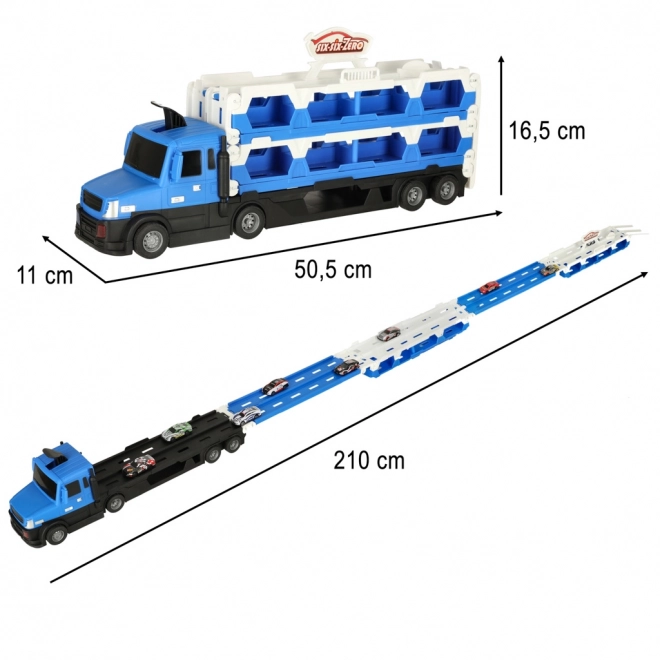 Camion cu platformă pentru transport auto jucărie albastră XXL