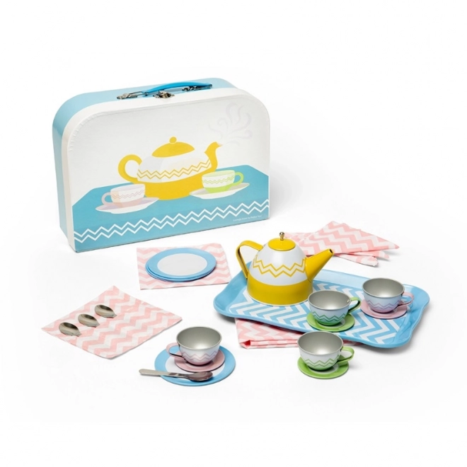 Set de ceai metalic cu valiză de la Bigjigs Toys