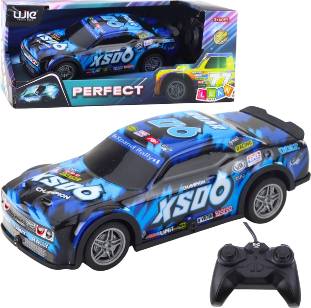 Mașină RC de curse cu caroserie luminată, negru-albastru