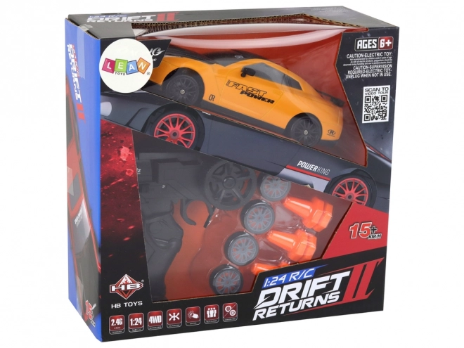 Mașină sport controlată de la distanță R/C 1:24 roți interschimbabile – Galben