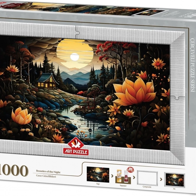 Puzzle Frumusețile Nopții 3în1 cu Ramă și Adeziv, 1000 Piese