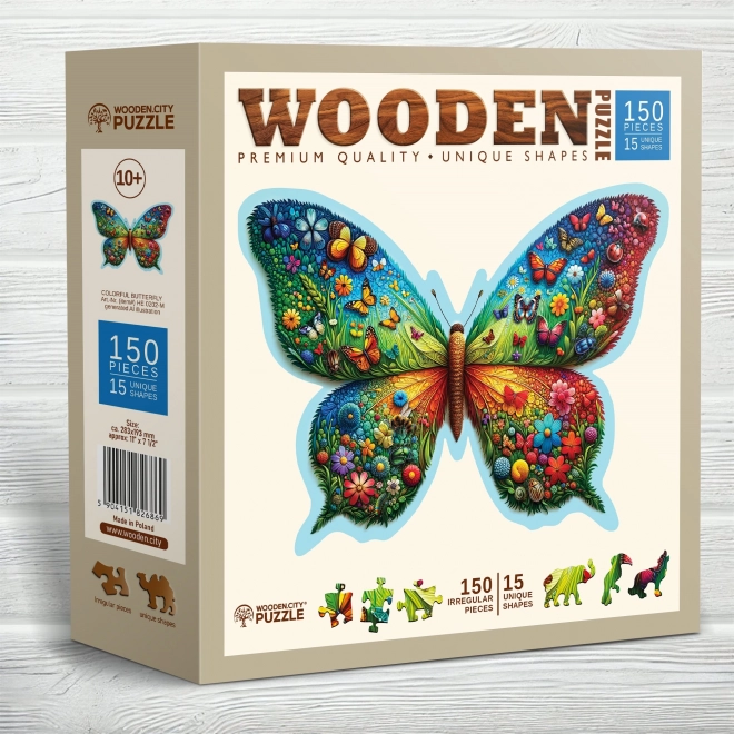 Puzzle de lemn Fluture colorat 150 piese