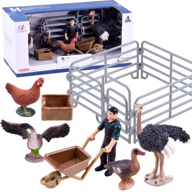 Set de figurine animale fermă cu struț și găină – B