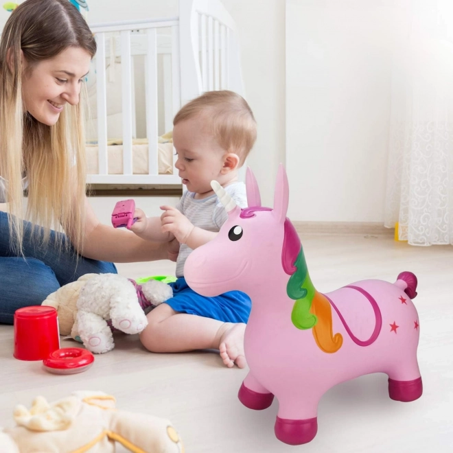 Unicorn săltăreț Woopie roz cu pompă