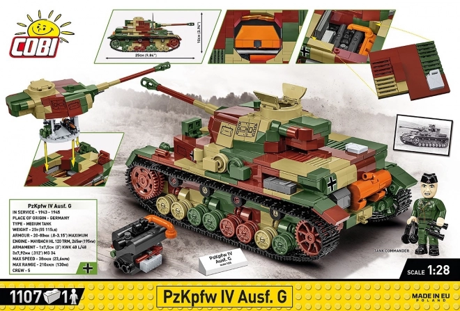 Tanc WWII PzKpfw IV Ausf.G - Set de construcție 1107 piese