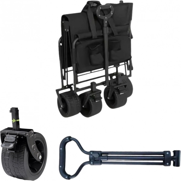 Cărucior pliabil de plajă și grădină, 120 l, capacitate 80 kg – negru