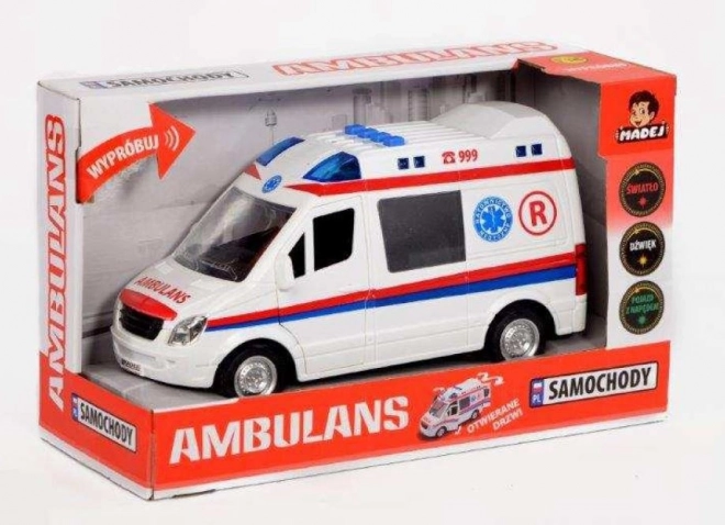 Ambulanță de jucărie cu efecte sonore și luminoase