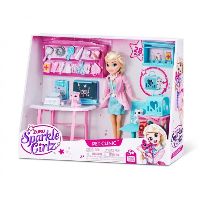 Set clinică veterinară cu păpușă Sparkle Girlz