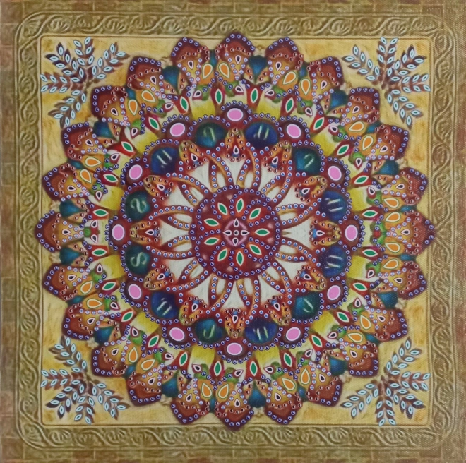 Mandala mozaic cu diamante 7D, cerc roșu-galben