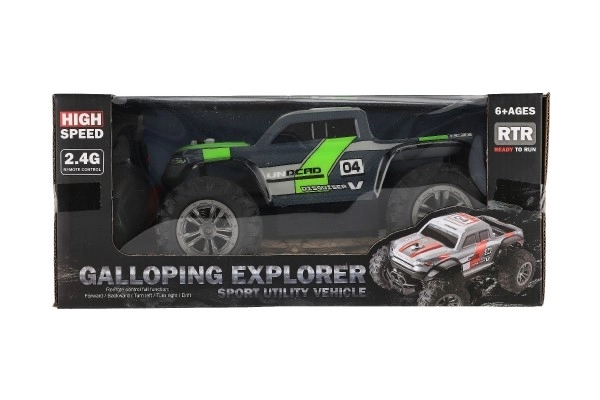 RC camionetă de teren gri-verde cu telecomandă