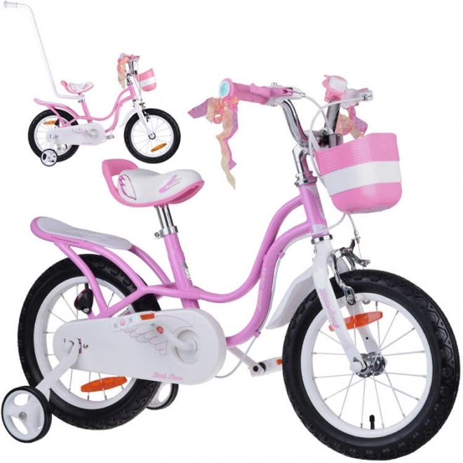 Bicicletă pentru copii Royalbaby Little Swan 14" cu coș și roți ajutătoare – roz