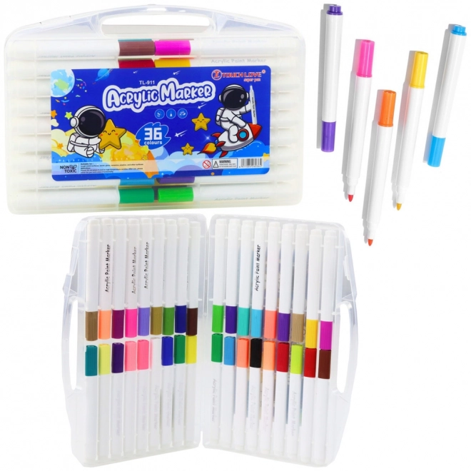 Set de markere acrilice în organizator 36 buc