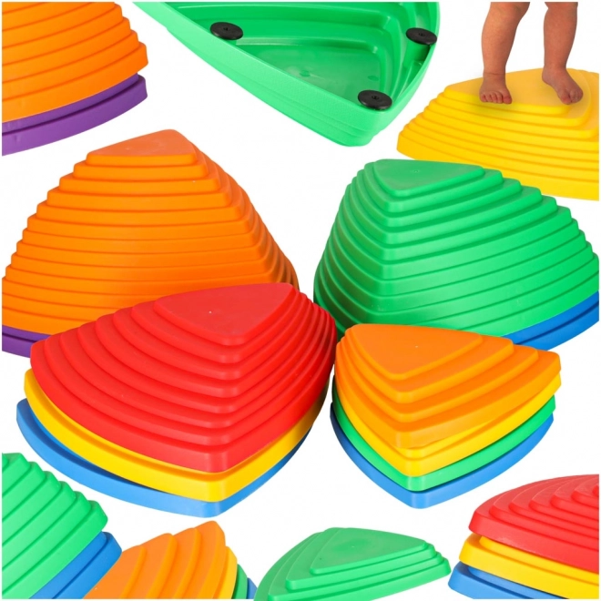 Traseu senzorial cu pietre pentru echilibru - joc podeaua este lavă, 11 elemente colorate