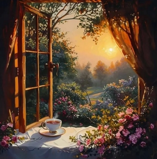 Pictură cu diamante natură moartă ceai 30x40cm