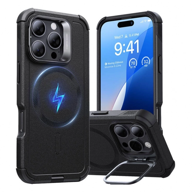 Carcasă Cyber Tough cu suport pentru iPhone 16 Pro negru