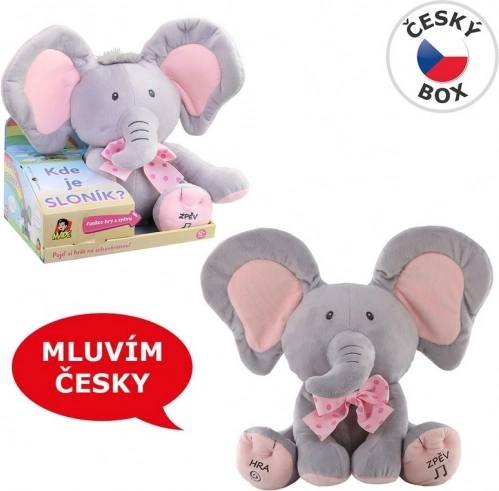 Elefănțel de pluș interactiv – joc de-a v-ați ascunselea 25 cm