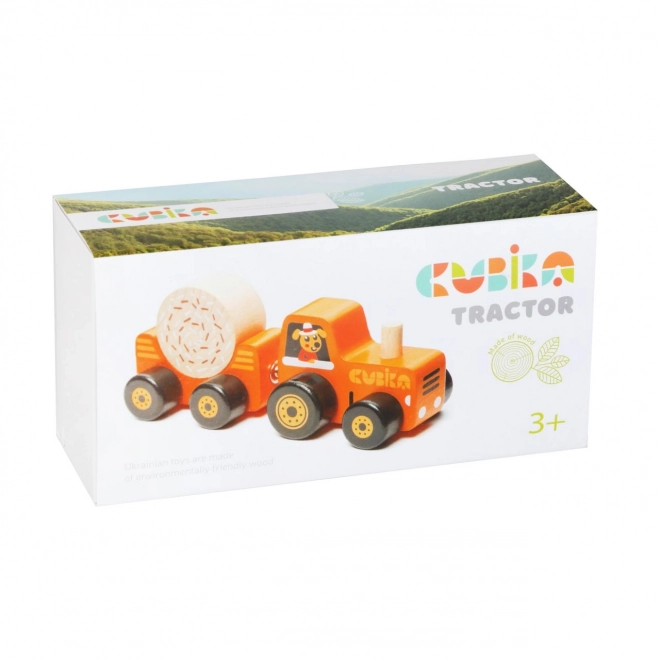 Cubika tractor cu remorcă și puzzle din lemn cu magnet