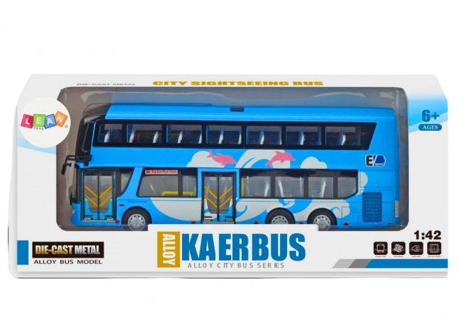 Autobuz turistic etajat metalic scara 1:42 cu lumini albastru