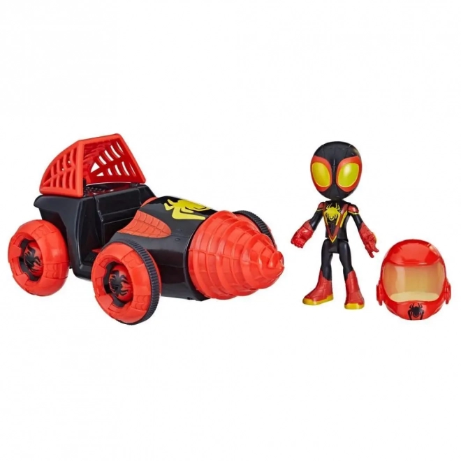 Figurină cu vehicul Spidey Miles Drill Spinner