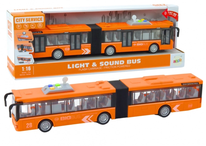 Autobuz articulat urban cu lumini și sunete 1:16 orange