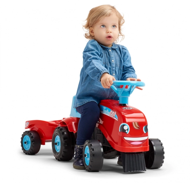 Premergător - tractor Go Farm roșu cu volan și remorcă