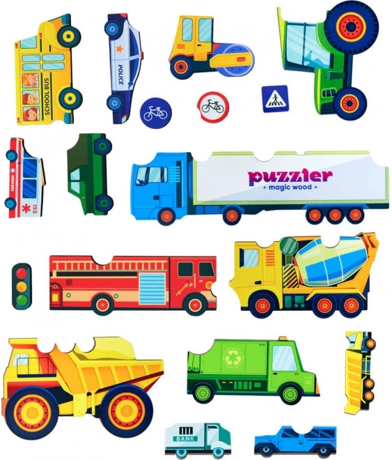 Puzzle din lemn cu mijloace de transport