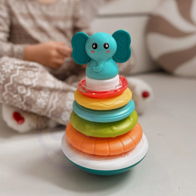 Piramida Interactivă Elefănțel Woopie Baby cu Inele Rățușcă