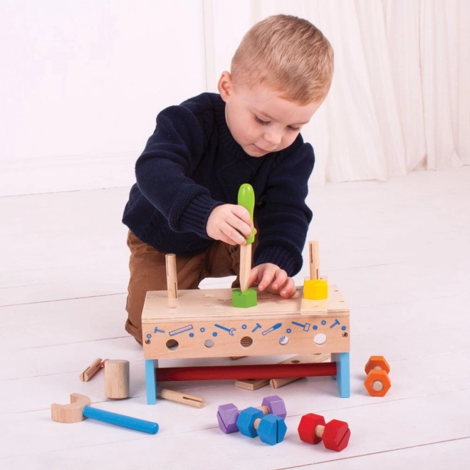 banc de lucru și cutie de unelte 2in1 pentru copii de la Bigjigs Toys