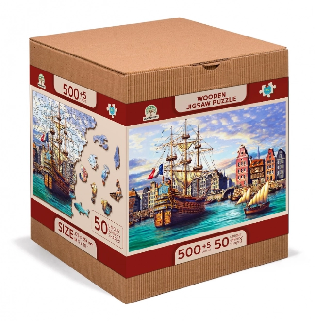 Puzzle din lemn nave vechi în port