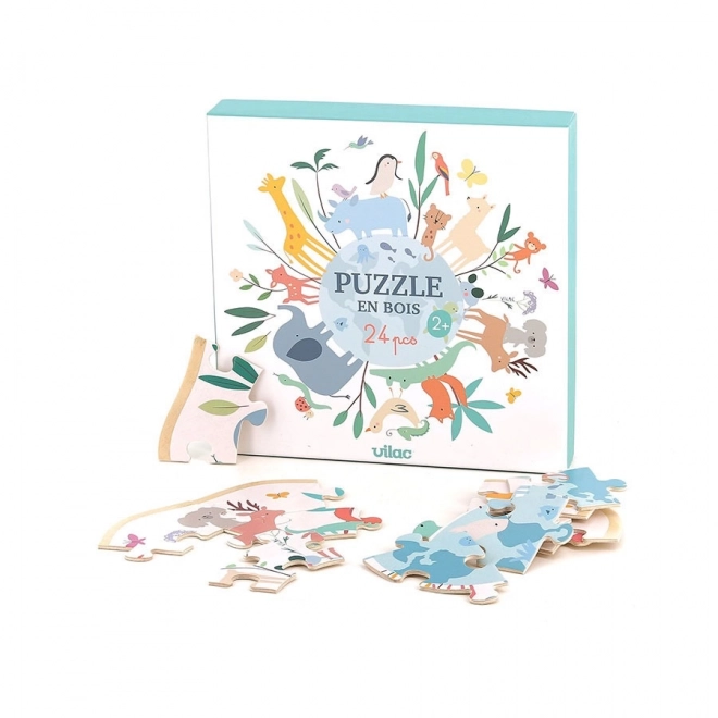 Puzzle rotund din lemn cu 24 piese lumea de Sarah Betz