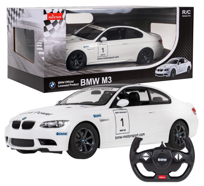 mașină BMW M3 neagră 1:14 cu telecomandă Rastar – alb