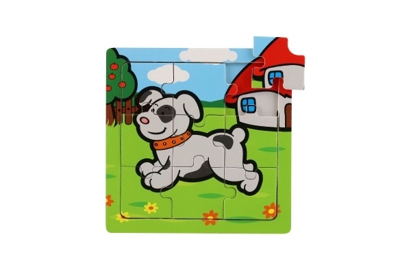 Mini puzzle din lemn 9 piese Primele mele animale pentru cei mici 15x15x0,8cm 6 tipuri