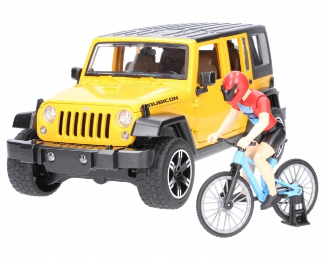 Bruder Jeep Wrangler Rubicon cu ciclist și bicicletă