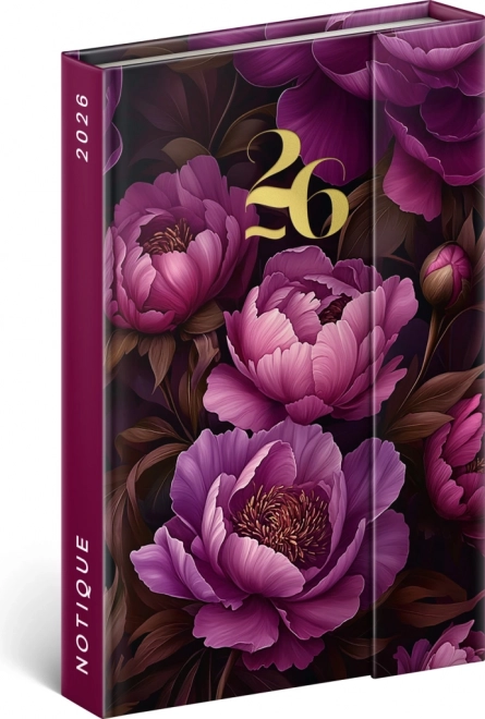 Agenda săptămânală magnetică Flori Violete 2026, 11 x 16 cm