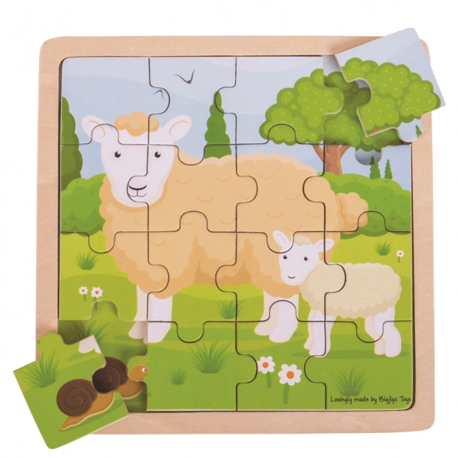 Puzzle din lemn cu oiță și miel - Bigjigs Toys