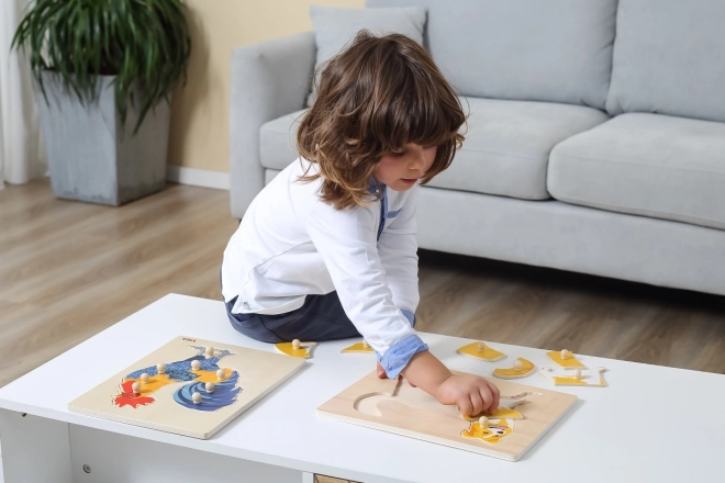 Puzzle montessori din lemn - cocoș